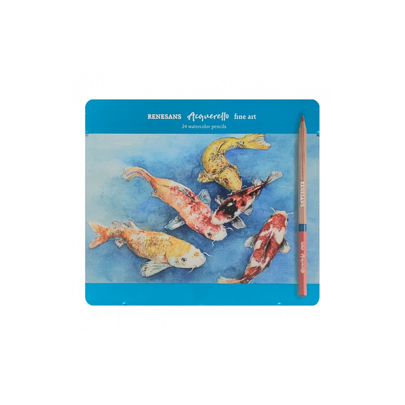 Renesans acquerello set of 24 watercolor crayons in a metal case