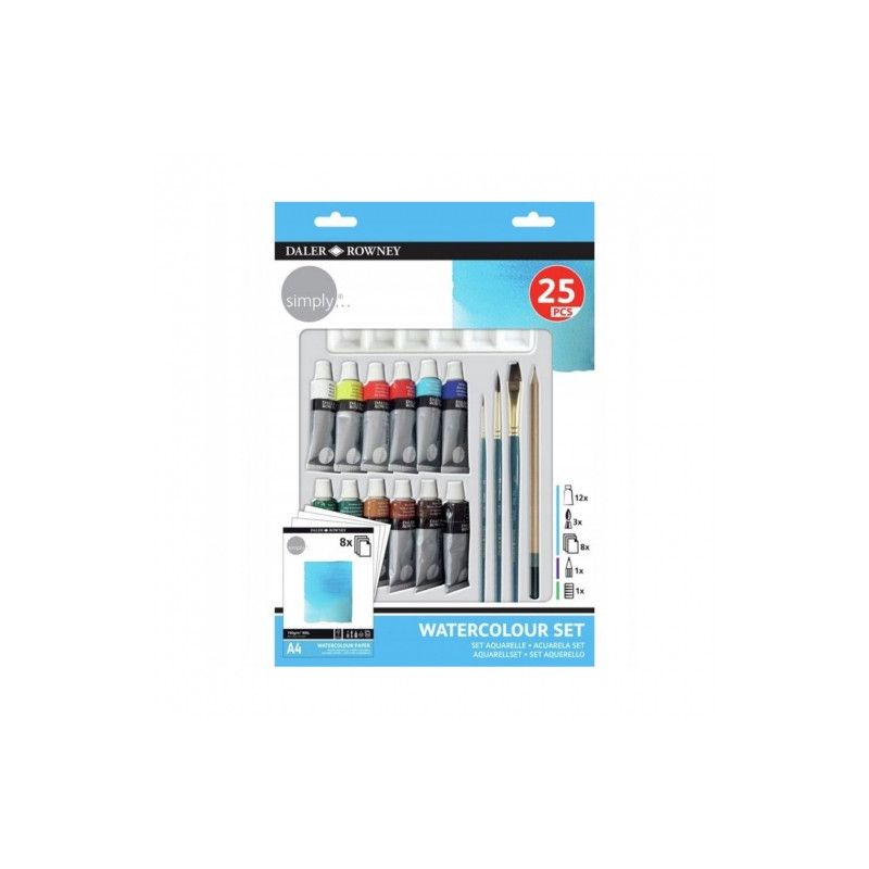Daler Rowney simply zestaw farb akwarelowych z akcesoriami- sklep plas