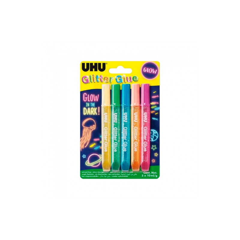 UHU glitter glue glow in the dark 5x10ml