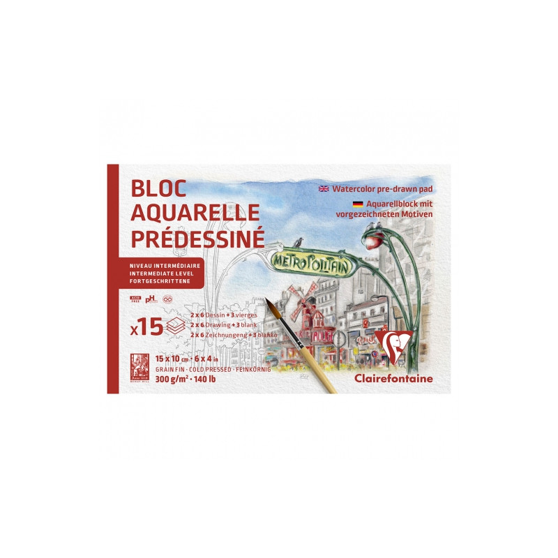 Blok Clairefontaine paris akwarelowy z gotowym szkicem 10x15cm 300g 15