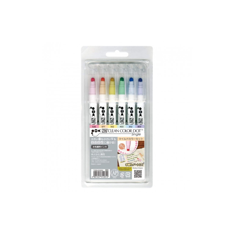 Kuretake clean color dot mild colors pisaki 6szt.- sklep plastyczny sz