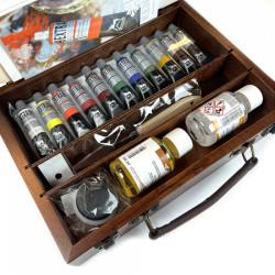 Renesans zestaw 11 farb olejnych extrafine 20ml z akcesoriami drewnian