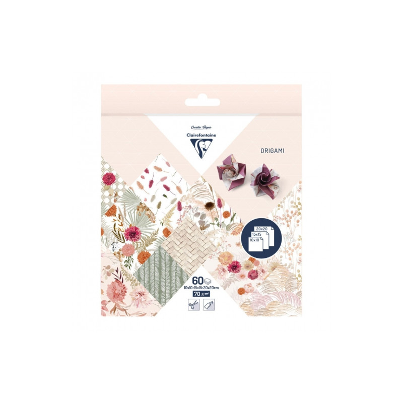 Clairefontaine origami paper dried flowers 10x10 15x15 20x20 cm 60 she