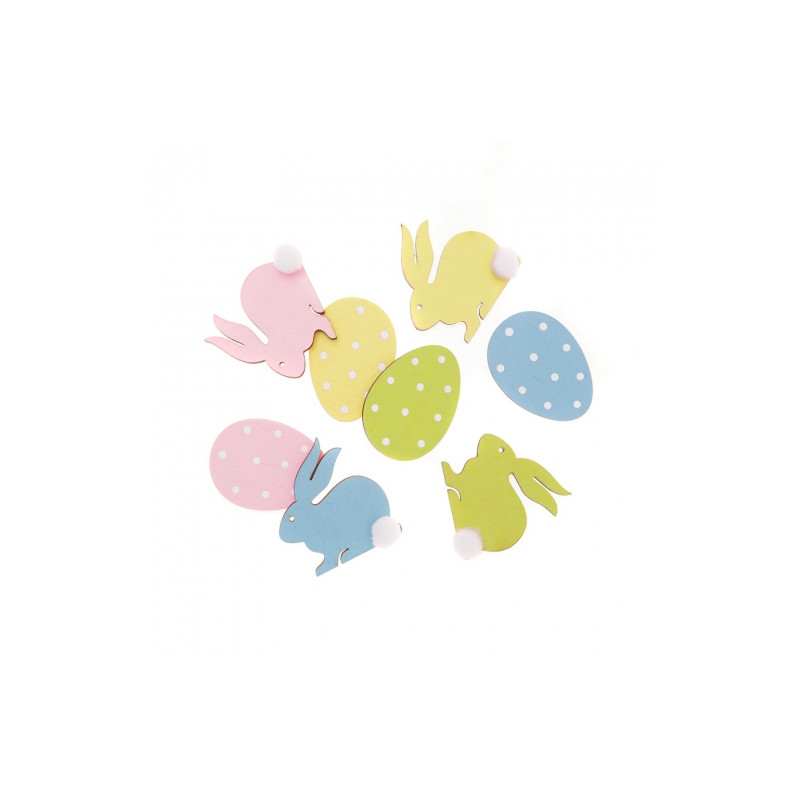 DP Craft drewniane króliczki i jajka 4cm 8szt pastelowe- sklep plastyc