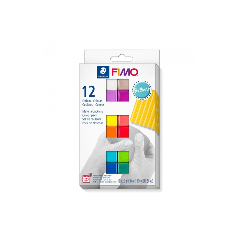 Fimo modelina zestaw brilliant 12 kostek x25g- sklep plastyczny szał d