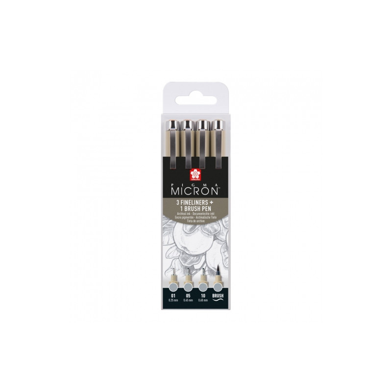 Sakura pigma micron light cool grey zestaw 4szt- sklep plastyczny szał