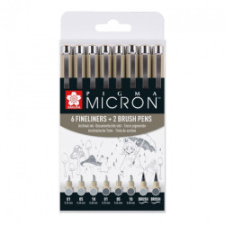 Sakura pigma micron gray zestaw 8szt- sklep plastyczny szał dla plasty