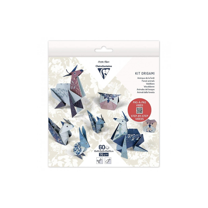 Clairefontaine origami animals 10x10cm, 15x15cm, 20x20cm 70g 60ark- sk