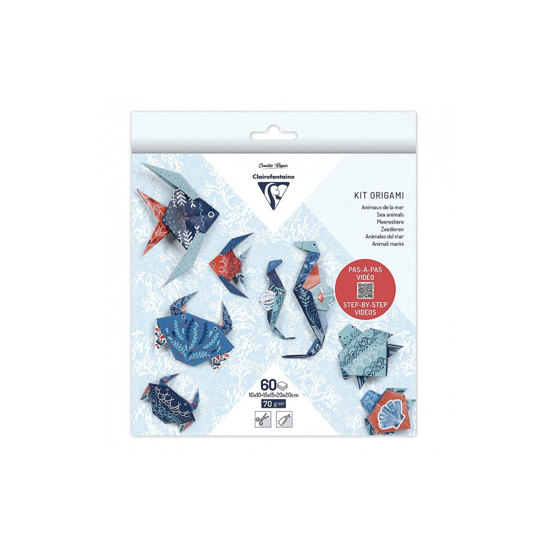 Clairefontaine origami marine fauna 10x10cm, 15x15cm, 20x20cm 70g 60 s