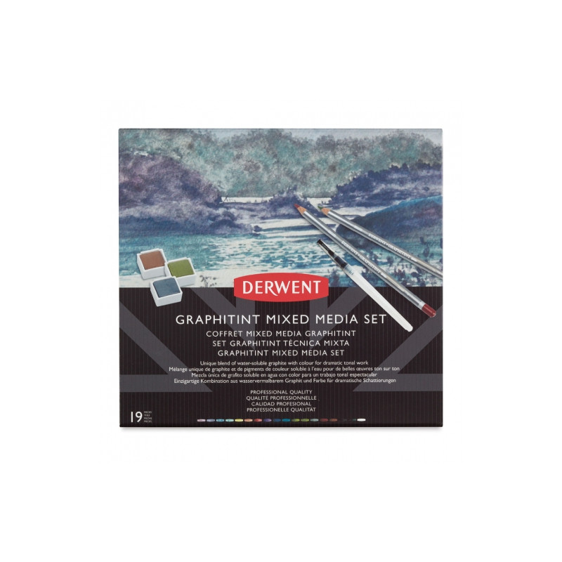 Derwent graphitint mixed media zestaw 12 kredek+6 kostek+pusty pisak-