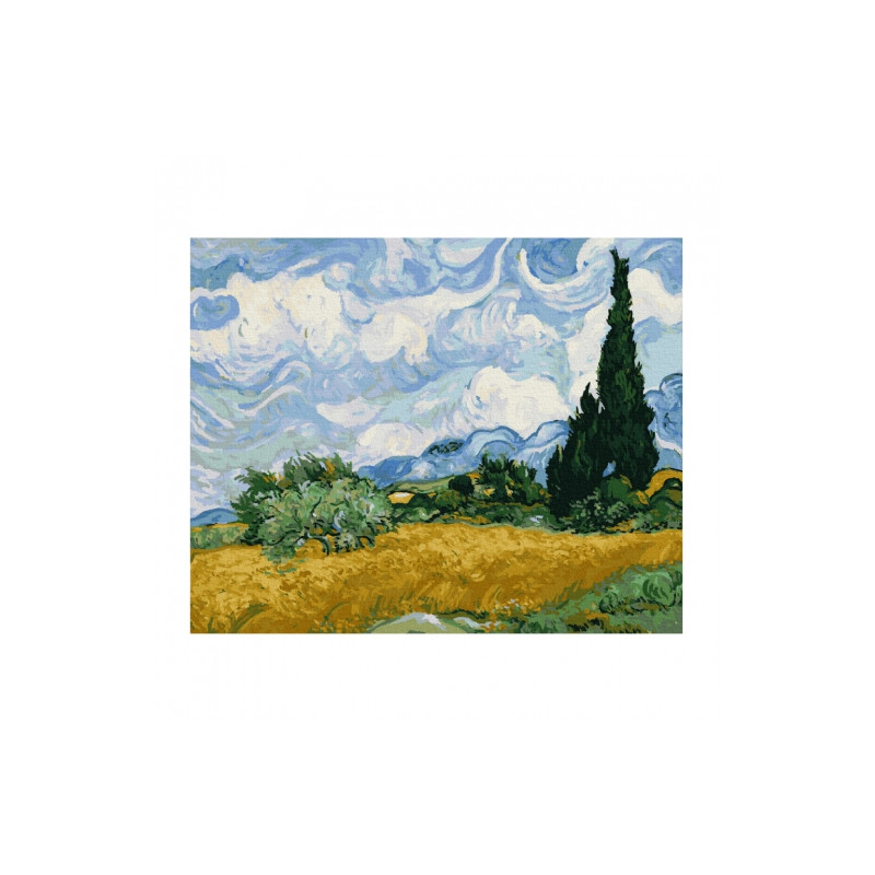 Brushme numerowanka 40x50cm 26 kol zielone pole pszenicy z cyprysem sk