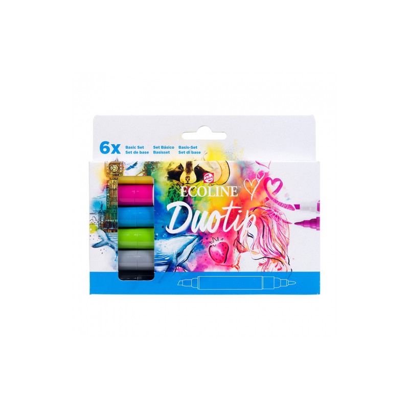 Talens ecoline duo tip basic set zestaw 6 pisaków - sklep plastyczny -