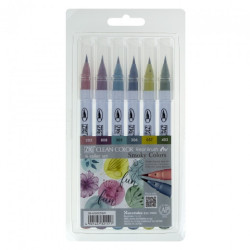 Kuretake clean color real brush smoky colors zestaw 6 pisaków - sklep