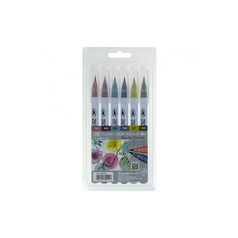 Kuretake clean color real brush smoky colors zestaw 6 pisaków - sklep
