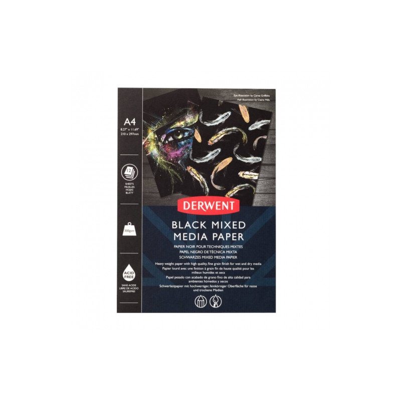 Blok derwent black mixed media A4 300g 12ark czarny - sklep plastyczny