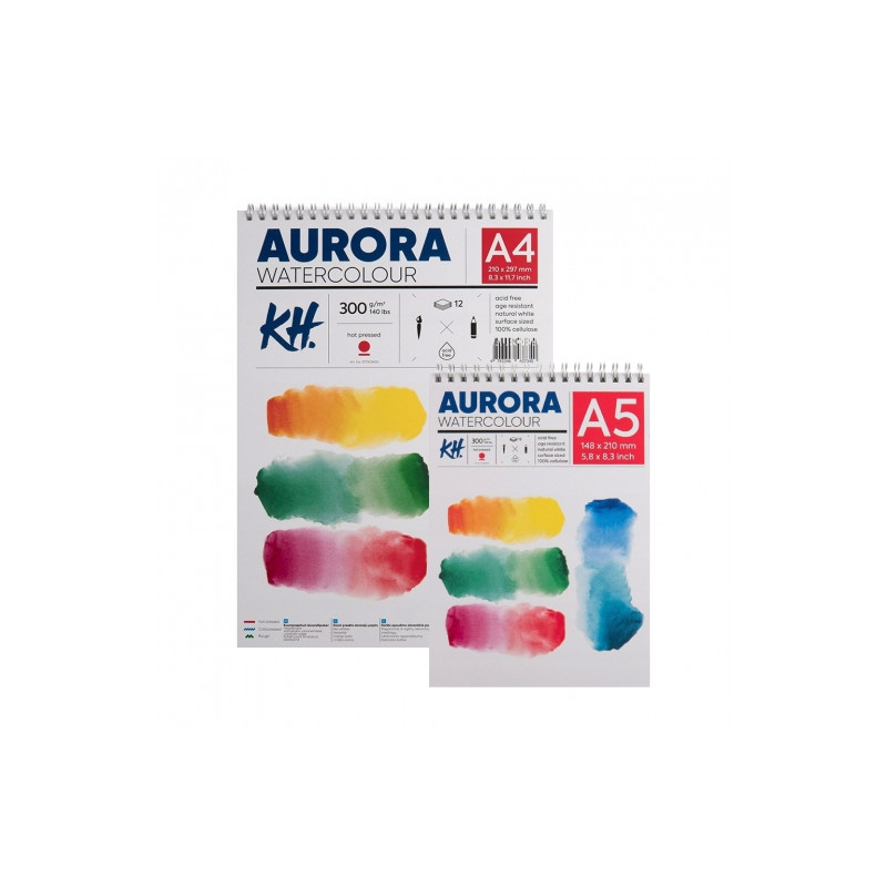 AURORA watercolour hot pressed blok gładki na spirali 300g 12ark - skl