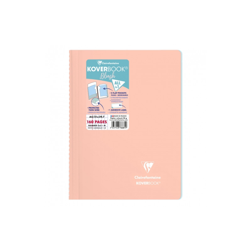 Clairefontaine koverbook blush zeszyt w kratkę na spirali A4 160 stron