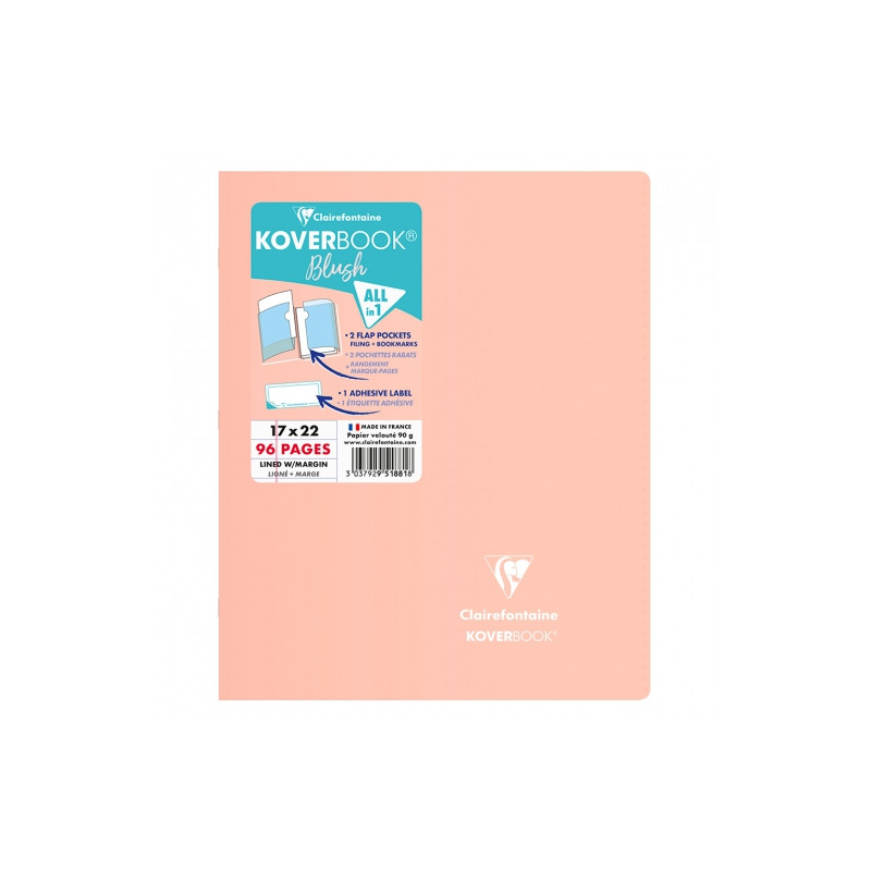 Clairefontaine koverbook blush zeszyt w linie 96 stron 17x22cm - sklep
