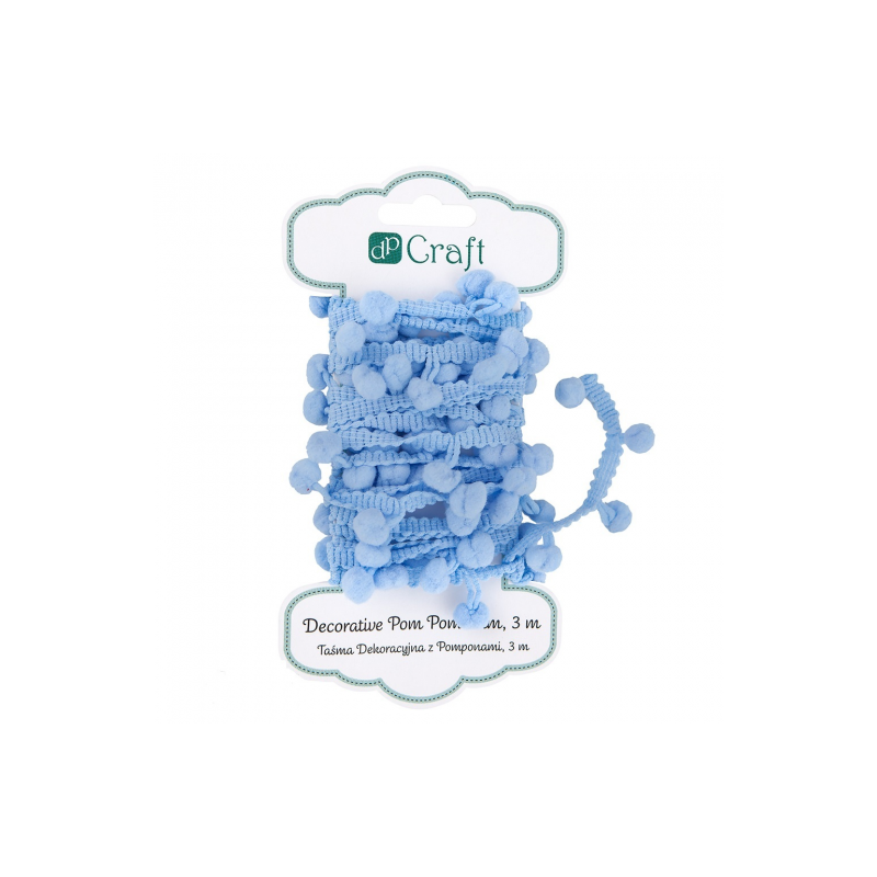Decorative ribbon with pompoms, 3 m blue
