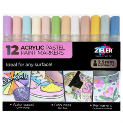 Zieler pastel zestaw 12 szt markerów akrylowych 2,5 mm - sklep plastyc