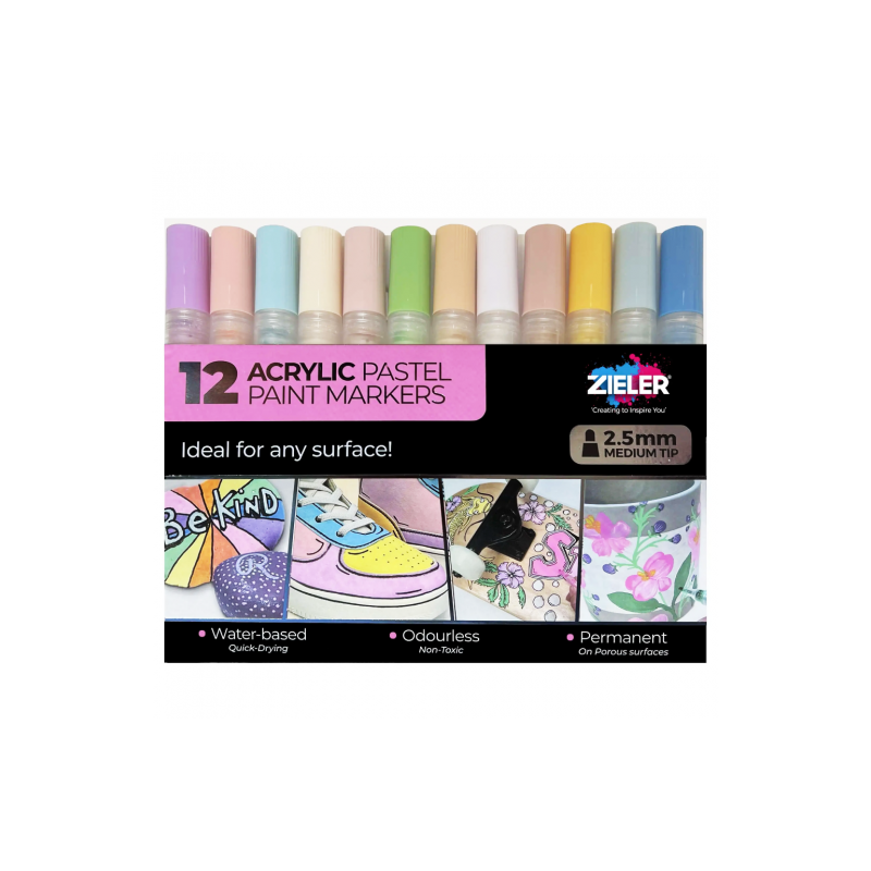 Zieler pastel zestaw 12 szt markerów akrylowych 2,5 mm - sklep plastyc