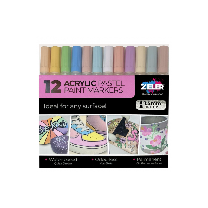 Zieler pastel zestaw 12 szt markerów akrylowych 1,5 mm - sklep plastyc