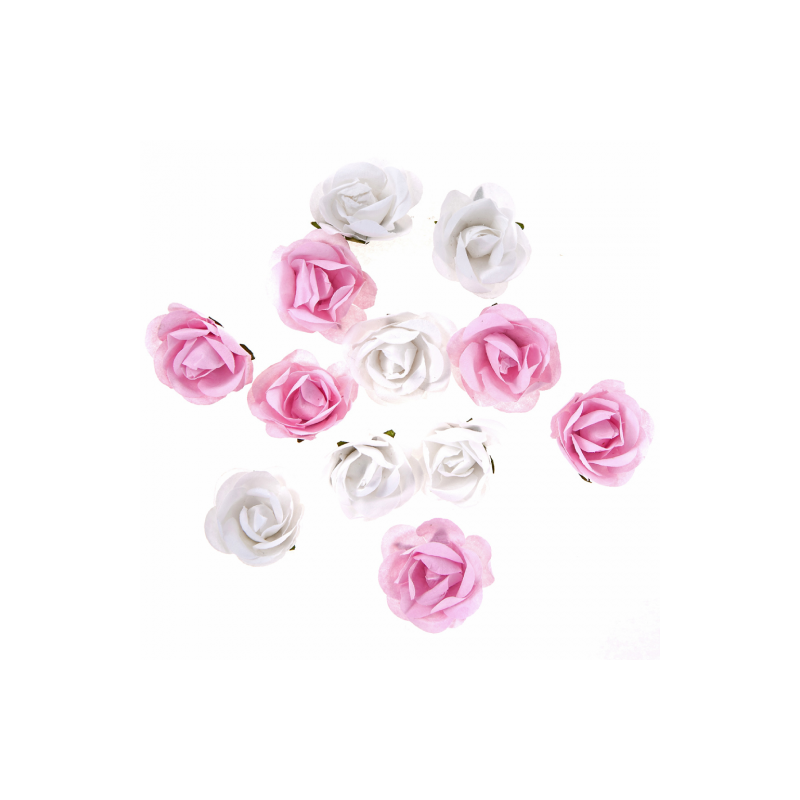 DP craft paper roses 12 pcs white and pink
