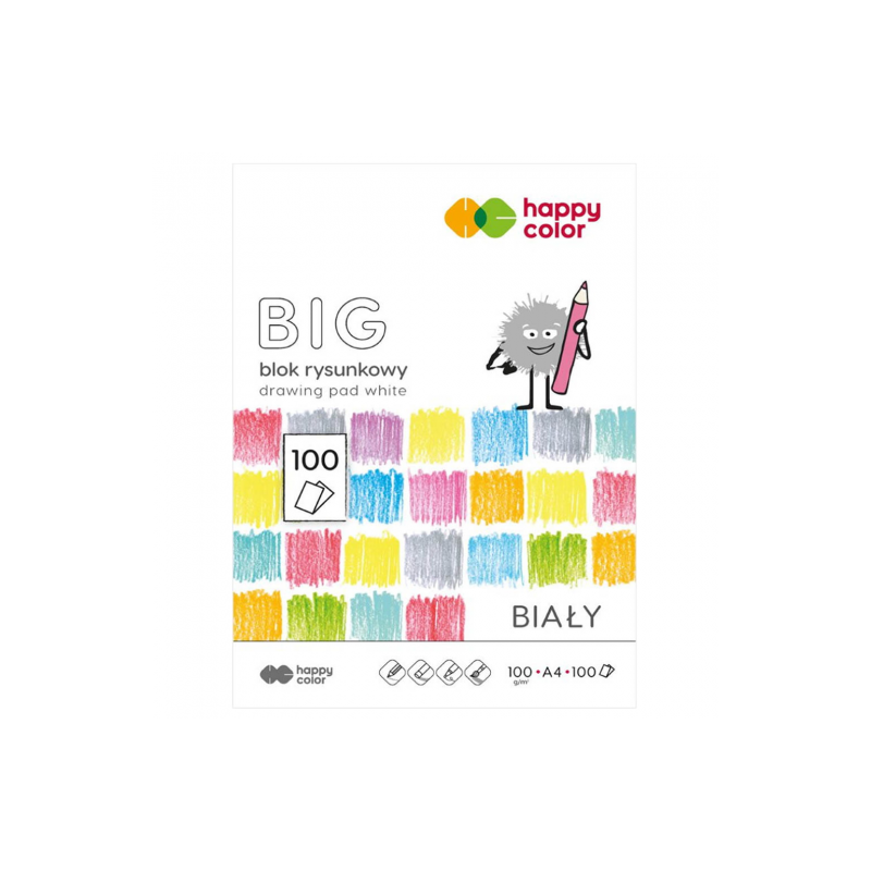 Happy Color big blok rysunkowy biały A4 100g 100ark - sklep plastyczny
