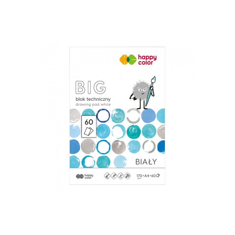 Happy Color big blok techniczny biały A4 170g 60ark - sklep plastyczny