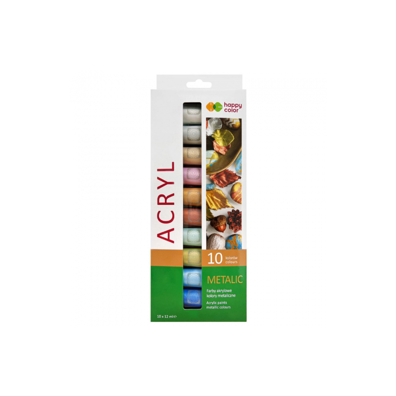 Happy Color zestaw 10 metalicznych farb akrylowych 12 ml - sklep plast