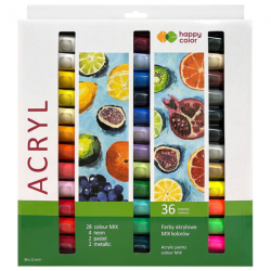 Happy Color zestaw 36 farb akrylowych 12 ml - sklep plastyczny - szał