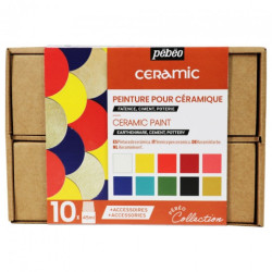 Pebeo ceramic set of 10 paints 45 ml with accessories