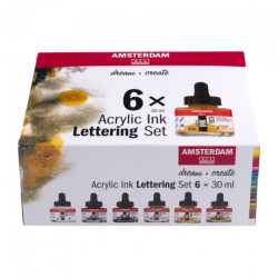 Talens lettering zestaw tuszów akrylowych 6x30ml - sklep plastyczny -
