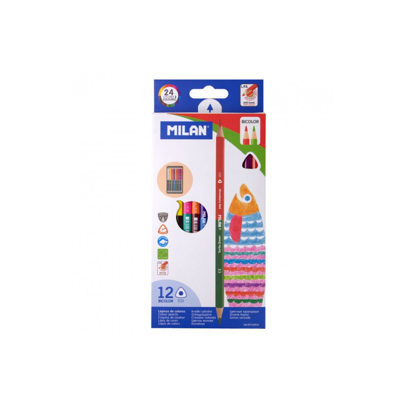 Milan bicolor zestaw dwustronnych kredek 12szt 24kolory - sklep plasty