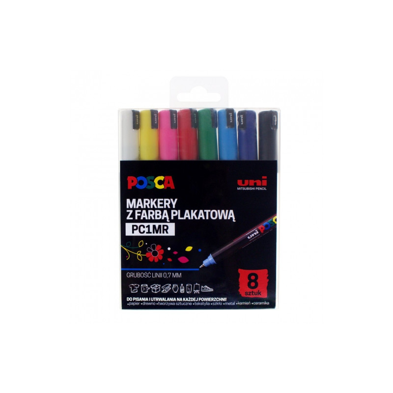 Posca uni pc1mr zestaw pisaków z farbą plakatową 0,7mm 8szt - sklep pl