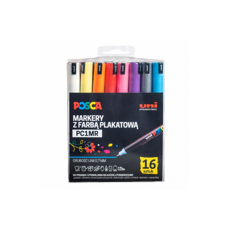 Posca uni pc1mr zestaw pisaków z farbą plakatową 0,7mm 16szt - sklep p