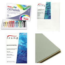 Pentel Iring zestaw 12 pasteli z podobraziem 17,5x22,5 i blokiem A5 -