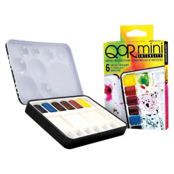 QoR intensity mini set of 6 watercolor semi-cubes metal case