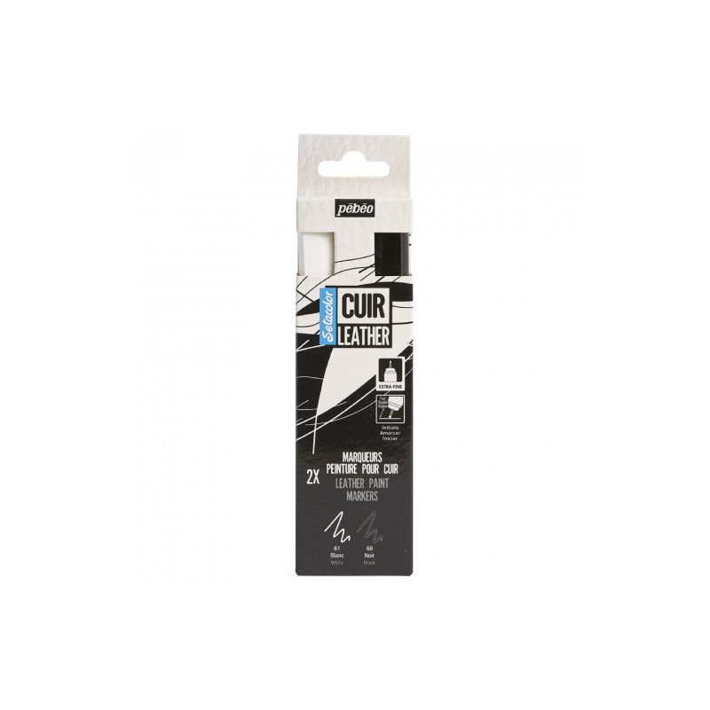 Pebeo setacolor cuir leather black and white set of 2 leather markers