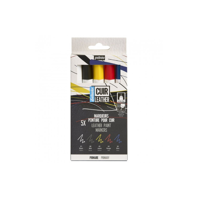 Pebeo setacolor cuir leather zestaw 5 markerów do skór - sklep plastyc