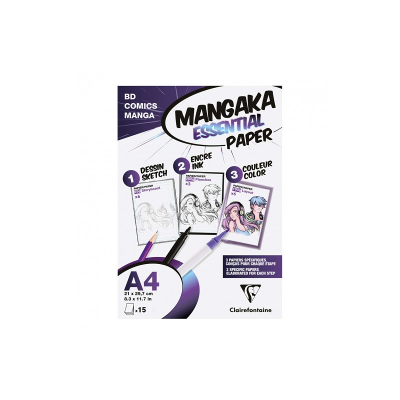 Clairefontaine mangaka zestaw arkuszy papieru 3gramatury A4 15sztuk -