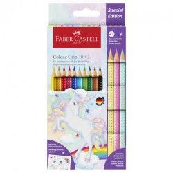 Faber-Castell set of 10 color grip crayons with 3 pastel sparkle crayo