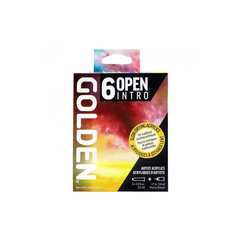 Golden open intro set of slow-drying acrylic paints 6x22ml and thinner