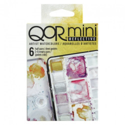 QoR mini reflective zestaw akwareli półkostek 6szt metalowa kasetka -