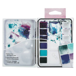 QoR mini set of granulating watercolor semi-cubes 6 pcs metal case