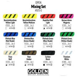 Golden open mixing zestaw 12 farb akrylowych wolnoschnących 22 ml - sk