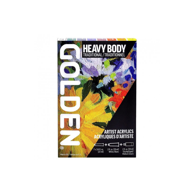 Golden heavy body traditional zestaw 8 farb akrylowych 22 ml i 59 ml -