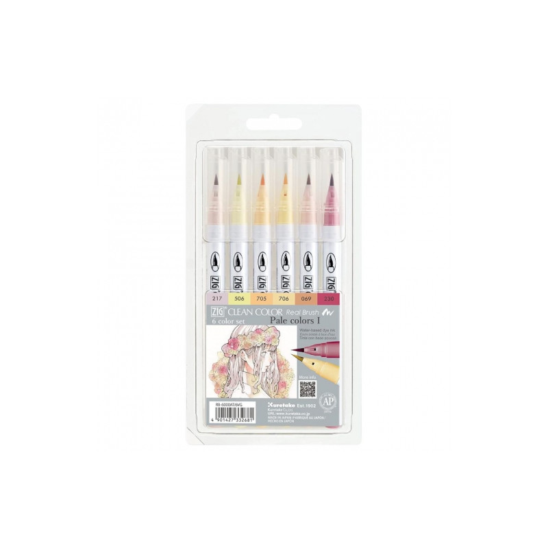 Kuretake Zig clean colour pale colours I set of 6 pastel coloured pens