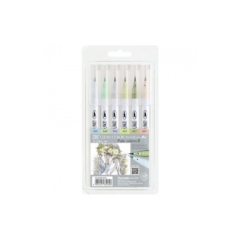 Kuretake Zig clean colour pale colours II set of 6 pastel coloured pen