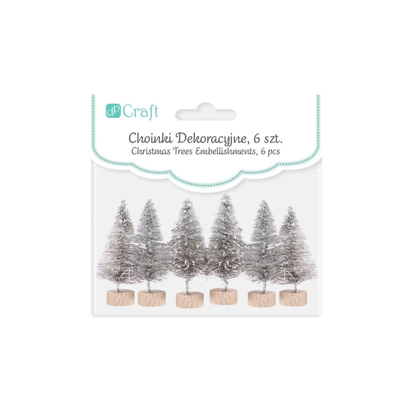 Dp craft 6 silver decorative Christmas trees 5 cm